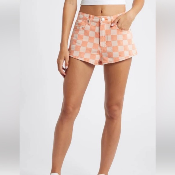 Nasty Gal Pants - Nasty Gal Checkerboard High Waist Shorts in Orange and Off White From Nordstrom